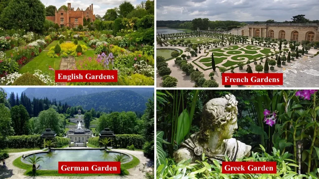 Types of Garden - 5. English Gardens 6. French Gardens 7. German Garden 8. Greek Garden