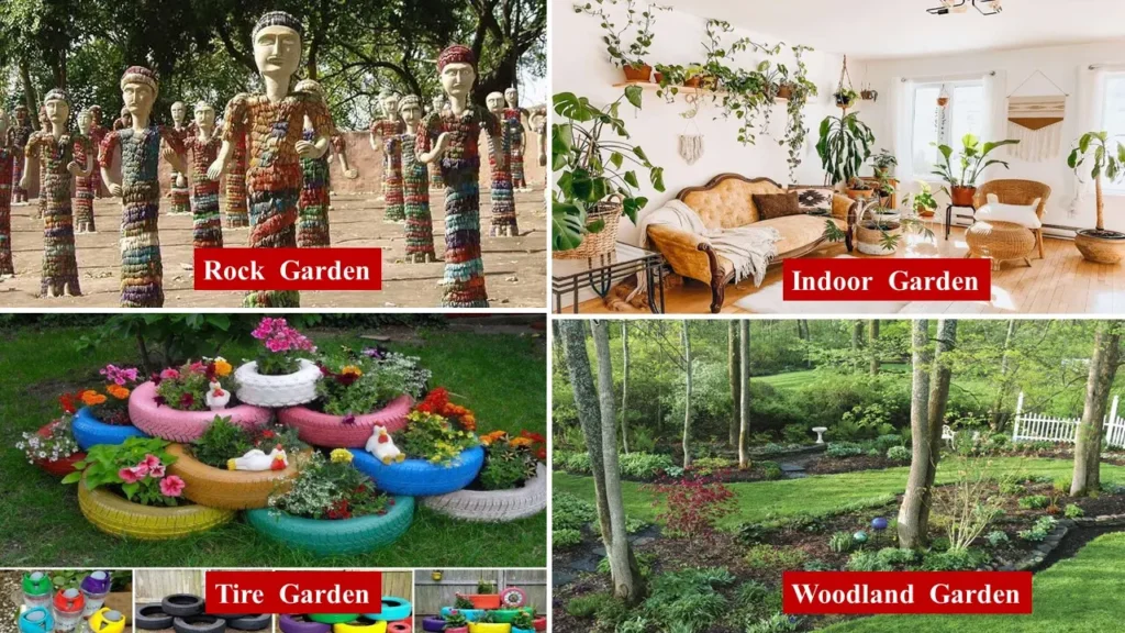 Types of Gardens - 17. Rock Garden 18. Indoor Garden 19. Tire Garden 20. Woodland Garden